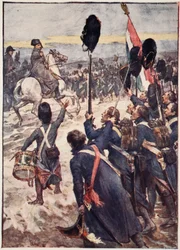 "Soldados, esta batalha deve ser um estrondo de trovão", prato de "A história da França, por Mary MacGregor, 1920 (litografia colorida)